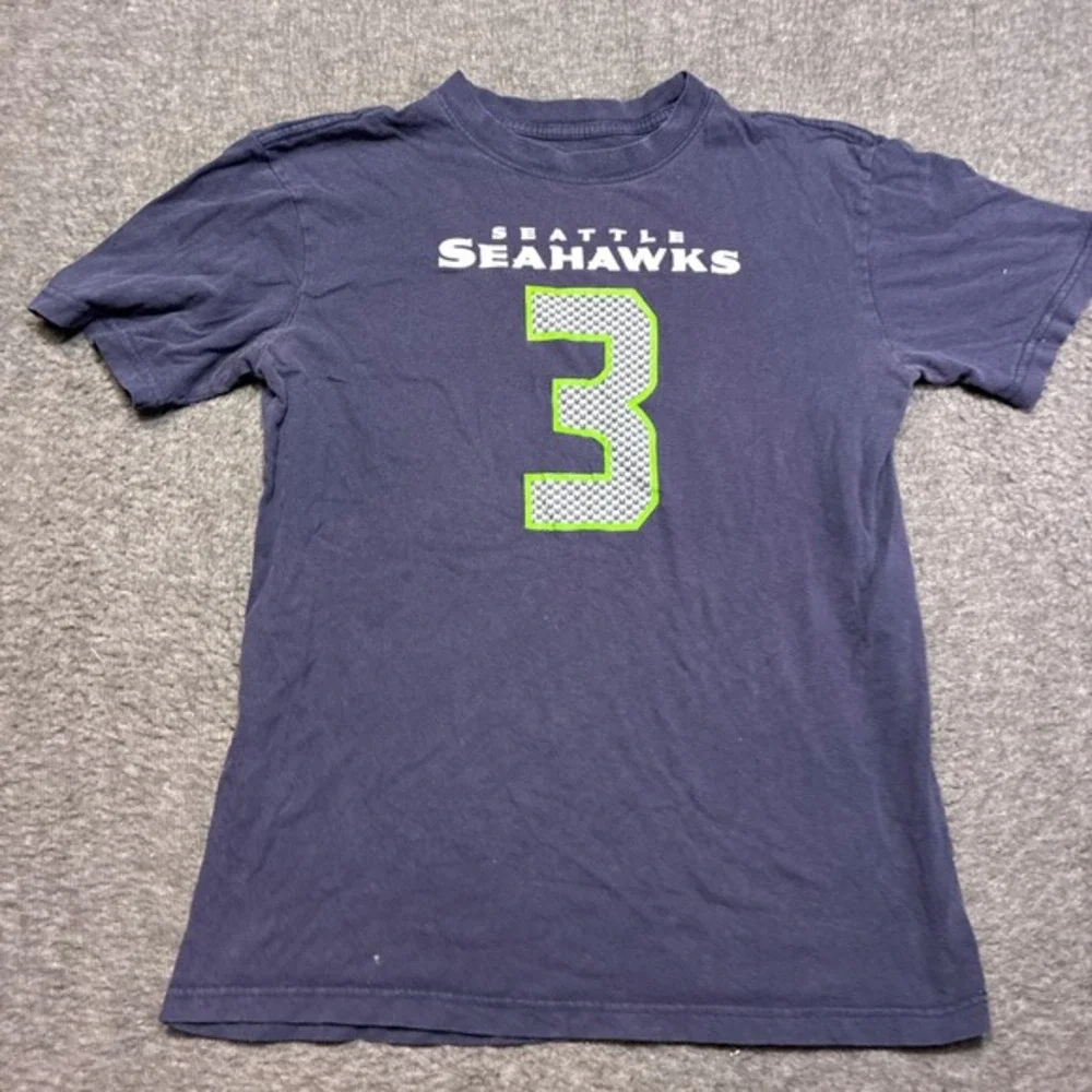 NFL Seattle Seahawks Men Medium‎ Blue Russell Wilson Distressed Shirt Hole